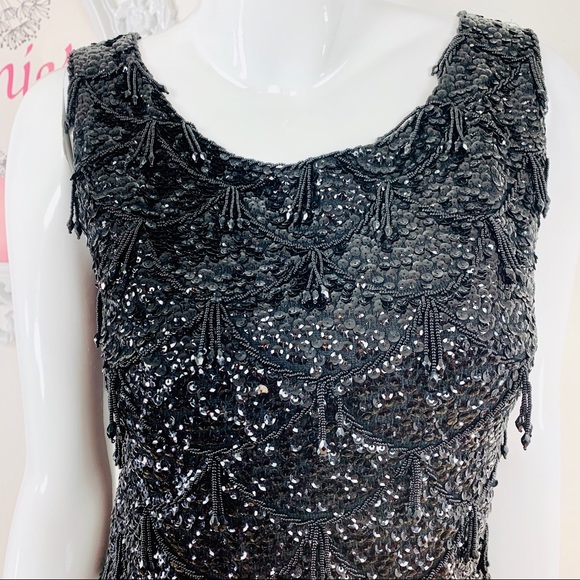Vintage Black Beaded Sequins 100% Wool Evening - Picture 2 of 8